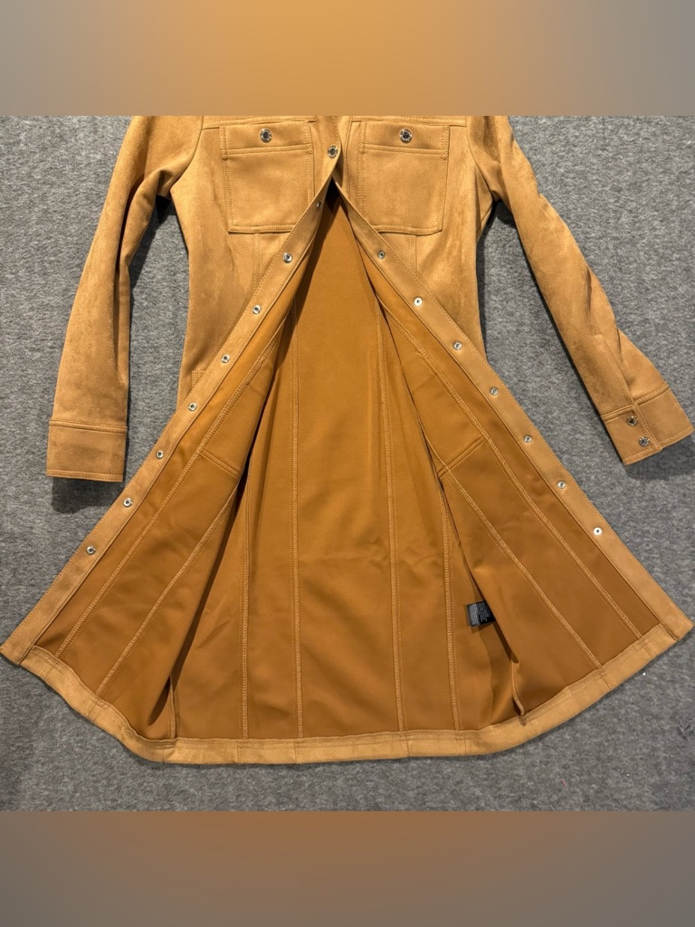 WHBM Faux Suede Shirt Dress Womens 6 tan button front western long at knee $180 - Picture 5 of 14